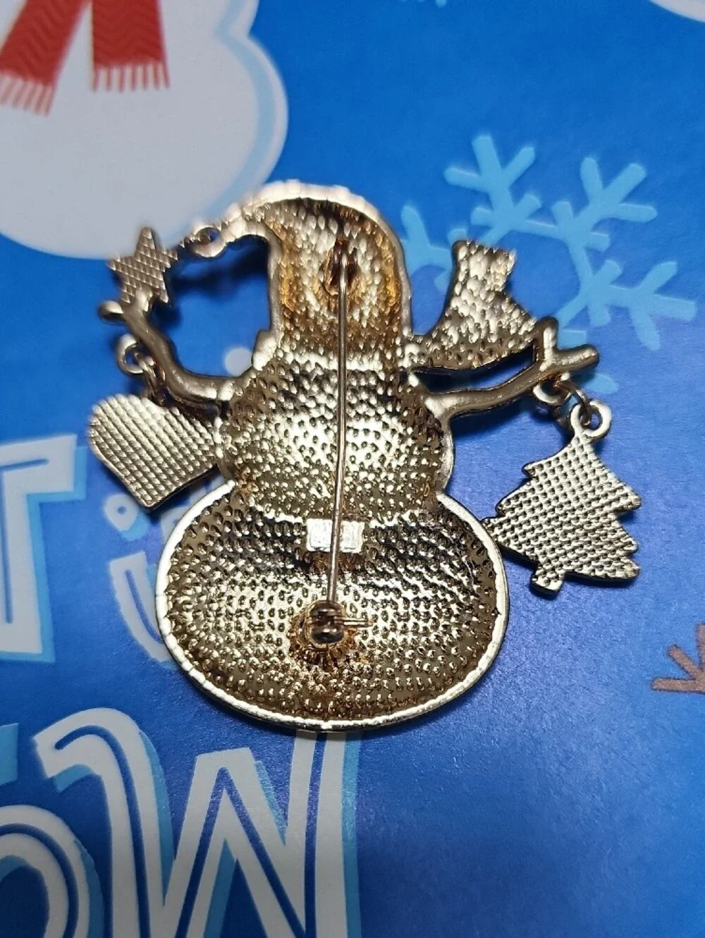 Sparkling Snowman Holiday Brooch - White & Gold